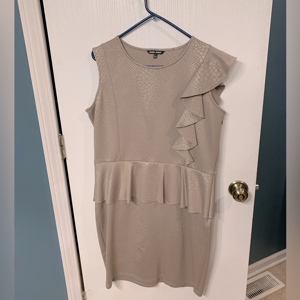 Samuel Dong - large - tan colored dress with one-should flutter detail